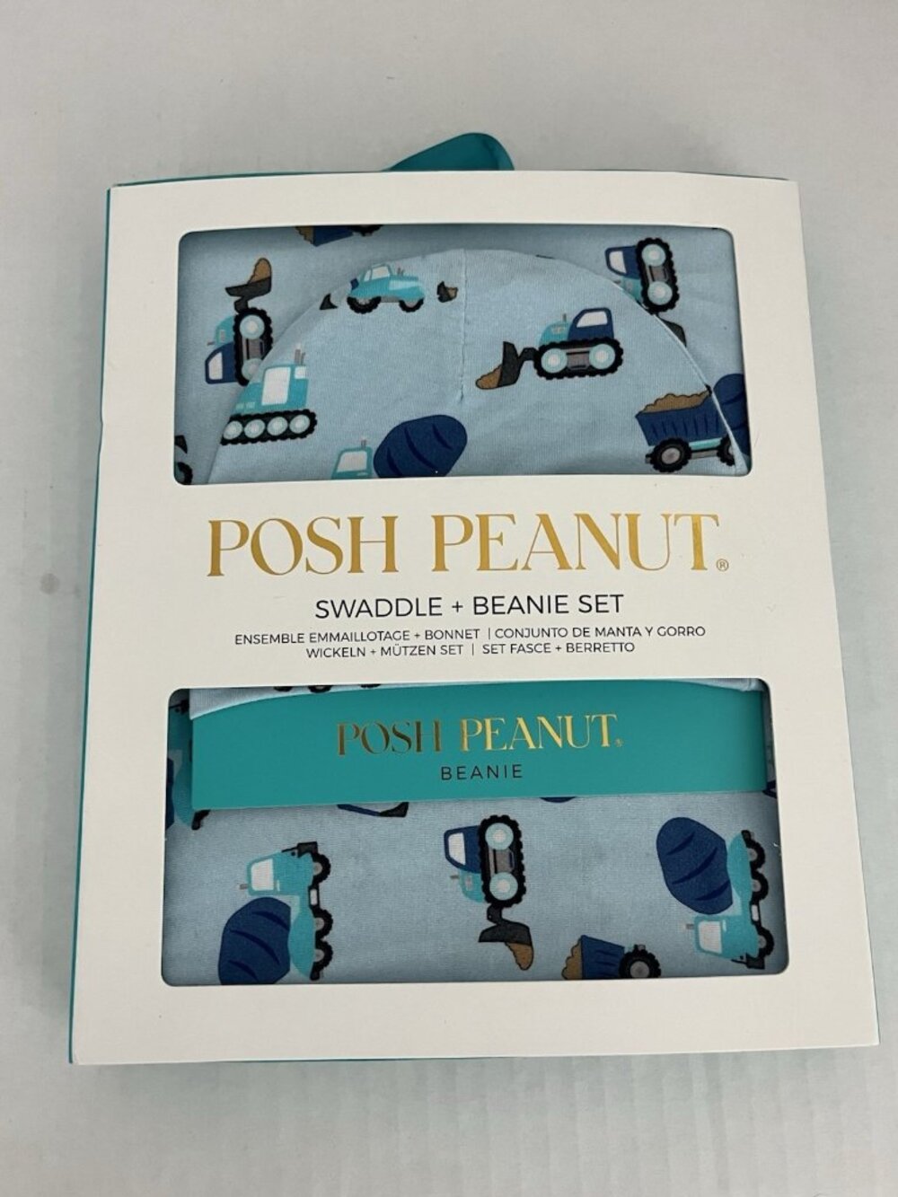 Posh Peanut Bamboo Swaddle Blanket & Beanie Set Construction Trucks Newborn NWT